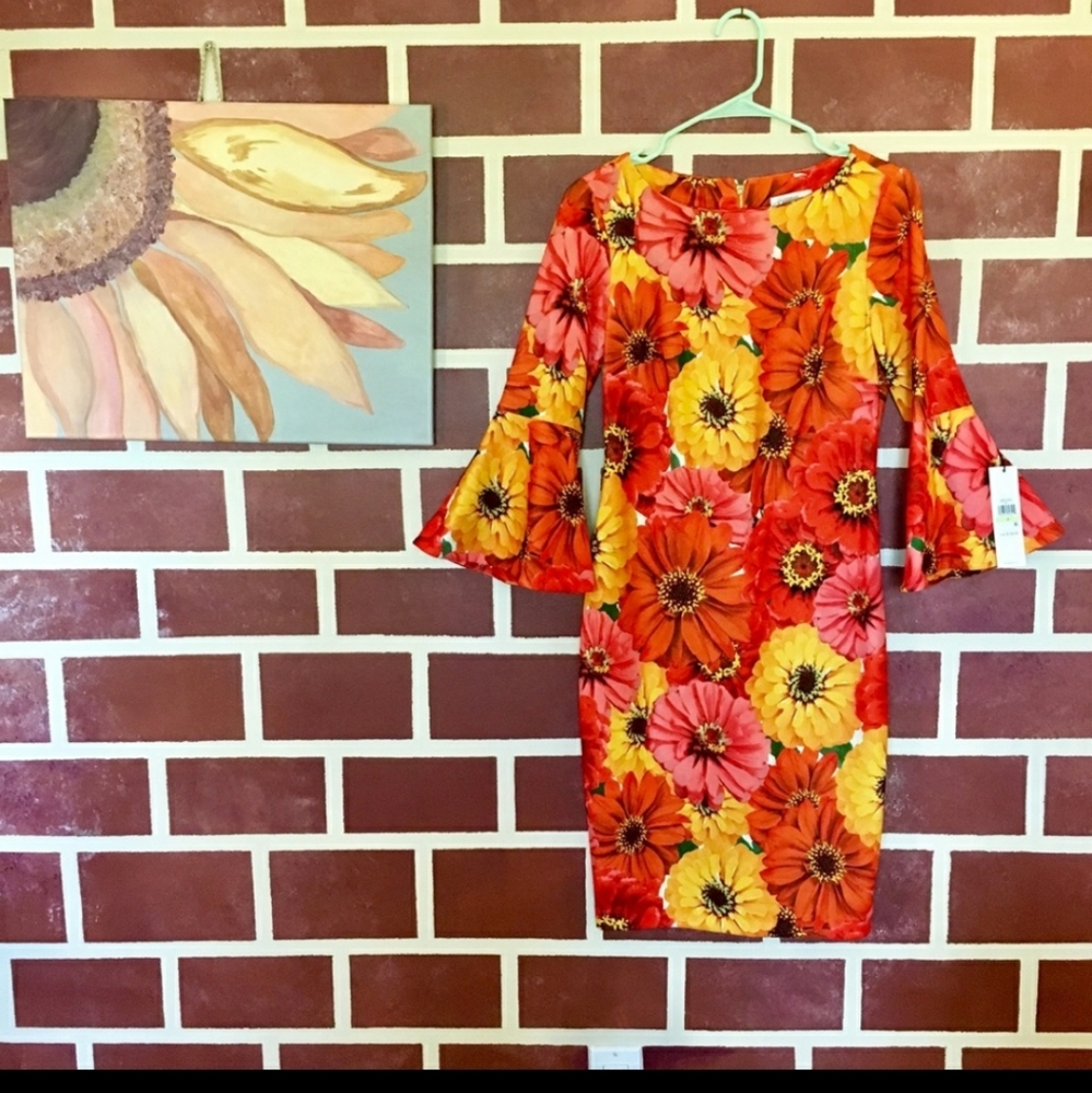 NWT Calvin Klein | Floral Bell Sleeve Dress